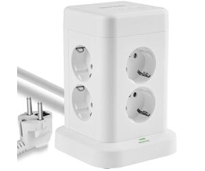 Echos - Tour de prises multiprise 12-en-1 avec câble de 3M distributeur de prises multiprise 8 voies avec USB C - répartiteur de prises 4 voies USB multiprise avec interrupteur adaptateur de prise
