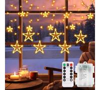 Echosari Décoration de fenêtre de Noël, 12 lumières de fenêtre de Noël en forme d'étoiles avec piles, guirlande lumineuse pour rideaux avec télécommande et minuteur, lumière en forme d'étoile pour