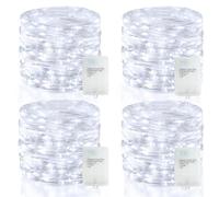 echosari Lot de 4 Guirlandes Lumineuses à Piles avec Minuteur, 20M 200 LED Guirlande Lumineuse Argentée pour Noël avec 5 Modes, Fil Lumineuse DIY pour Décoration Intérieure et Extérieure (Blanc)