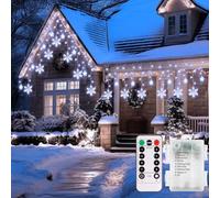 echosari Lumières de fenêtre de Noël alimentées par piles, 144 LED, 12 flocons de neige, rideaux lumineux avec minuterie à distance pour Noël, chambre à coucher, fête, terrasse, toit, décoration de