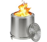 EchoSmile Brasero Exterieur 46cm avec Triple Combustion et Flux d'air Réglable, Foyers Portable de sans émission de Fumée, Bac à Cendres Amovible, Acier INOX, pour Jardin, la Cour, Patio et Plage
