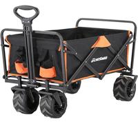 EchoSmile Chariot Pliable avec Poignée Réglable, Grandes Roues Pivotantes à 360°, Capacité de 160 KG, Chariot Tout-Terrain pour la Plage, Le Camping & Les Courses,Noir Orange