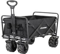 EchoSmile Chariot Pliable avec Poignée Réglable, Grandes Roues Pivotantes à 360°, Capacité de 160 KG, Chariot Tout-Terrain pour la Plage, Le Camping & Les Courses, Noir
