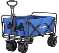 EchoSmile Chariot Pliable avec Poignée Réglable, Grandes Roues Pivotantes à 360°, Capacité de 160 KG, Chariot Tout-Terrain pour la Plage, Le Camping & Les Courses, Bleu