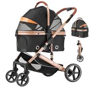 EchoSmile Poussette 4 en 1 pour animal de compagnie, légère et pliable pour chiens et chats de petite et moyenne taille avec siège de transport pour animal de compagnie, poussette tout-terrain à 4