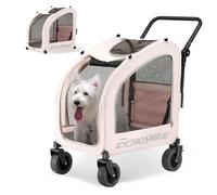 EchoSmile Poussette pliable à 4 roues pour animal domestique pour toutes les saisons, transport léger avec panier de rangement, poignée réglable, coussinet amovible, maille respirante, jusqu'à 61,2 kg