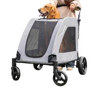EchoSmile Poussette pour chien extra large - Poignée réglable, poussette pliable One Touch, 4 roues, convient pour 2 chiens de taille moyenne avec sac de rangement, capacité de 72,6 kg, gris