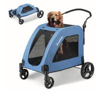 EchoSmile Poussette robuste pour grand chien avec roues absorbant les chocs, sac de transport pliable pour chiens de taille moyenne et grande, 5 fenêtres en maille, capacité de 72,6 kg, assemblage et