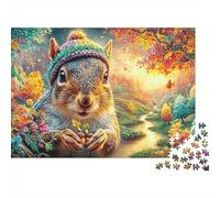 Echouillard avec Pom-Pom Chapeau Et Acorns Puzzle De 1000 Pièces Éécureuil Adorable Jeu Éducatif Classique pour Le Temps des Puzzles en Famille 52x38cm/1000pcs