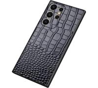 Echtes Coque en cuir pour Samsung Galaxy S25 Ultra/S25 Plus/S25, Krokodilmuster Handyhülle Kameraschutz Ultradünnes Fall, Schwarz, S25 Ultra