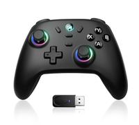 ECHTPower Contrôleur PC 1000Hz Polling Rate, 3 modes, 2,4 GHz+Bluetooth+Câble, Hall Joystick, 800 mAh Batterie, Turbo et Vibration Réglable, Contrôleur sans fil avec Lumières pour PC/iOS/Android