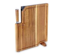ECHTWERK 3 en I Set de Couteaux de Cuisine/Planche à découper en Acacia avec aiguiseur intégré et Couteau de Chef (20cm)/ Planche à découper-Planche de Service-Planche à découper pour Cuisiner