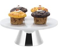 ECHTWERK Assiette à gâteau élégante en marbre avec pied pour servir des aliments, des fruits, du fromage et des desserts, pour fête ou mariage, édition argent, Ø 30 cm