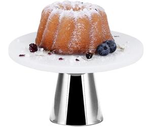 ECHTWERK Assiette à gâteau élégante en marbre, plateau à gâteau avec support, support pour servir des aliments, des fruits, du fromage et des desserts, pour fête ou mariage, édition argent, Ø 22 cm