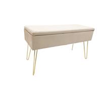ECHTWERK Banquette Scarlett avec Housse en Velours-Coffre rectangulaire-avec Espace de Rangement-Pieds en métal-Crème