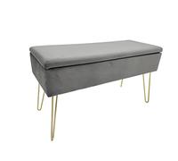 ECHTWERK Banquette Scarlett avec housse en velours-Coffre rectangulaire-Avec espace de rangement-Pieds en métal-Gris, Mélange de polyester, 75 x 30 x 42 cm
