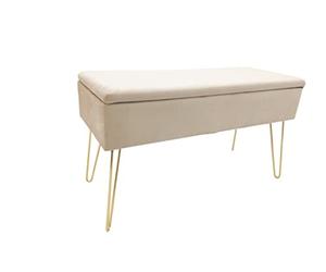 ECHTWERK Banquette Scarlett avec Housse en Velours-Coffre rectangulaire-avec Espace de Rangement-Pieds en métal-Crème, Mélange de Polyester, Ivoire, 75 x 30 x 42 cm