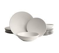 ECHTWERK Blanka Service de table vintage 12 pièces 4 personnes Design naturel élégant avec structure en faïence avec 4 assiettes plates, 4 assiettes à dessert, 4 assiettes creuses, crème EW-DW-4015C