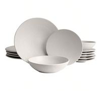ECHTWERK Blanka Service de table vintage 12 pièces pour 4 personnes Design naturel éléavec structure en faïence avec 4 assiettes plates, 4 assiettes à dessert, 4 assiettes creuses, crème Ensemble de v