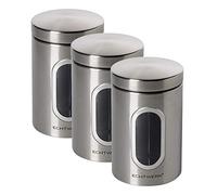 ECHTWERK Boîtes à provisions élégantes Set-Brushed 3, Pour la conservation de farine/sucre/céréales/thé, Boîte métallique avec couvercle hermétique et grande fenêtre, Iron, 3