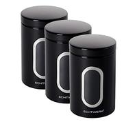 ECHTWERK Boîtes à provisions élégantes, set de 3, noir, pour la conservation de farine/sucre/céréales/thé, boîte métallique avec couvercle hermétique et grande fenêtre, capacité 1, 4L, Iron, 3