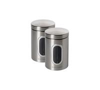 ECHTWERK Boîtes de conservation en métal avec fenêtre et couvercle hermétique, lot de 2 pièces, boîtes alimentaires pour farine sucre thé café, finition brossée, gris argenté