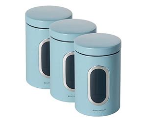 ECHTWERK Boîtes de conservation en métal avec fenêtre et couvercle hermétique, lot de 3 pièces, boîtes alimentaires pour farine sucre thé café, bleu clair