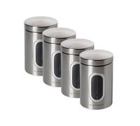 ECHTWERK Boîtes de conservation en métal avec fenêtre et couvercle hermétique, lot de 4 pièces, boîtes alimentaires pour farine sucre thé café, finition brossée, gris argenté