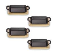 ECHTWERK Bol de service en fonte, bol de service, mini-casserole avec planche de service, petite poêle à frire, prêt à cuire, barbecue et barbecue, idéal pour le service, 4 pcs.
