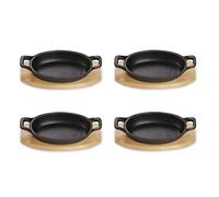 ECHTWERK Bol de service en fonte, plats de service, cocotte avec planche de service, poêle à frire, déjà brûlé, pour le four, le barbecue et le barbecue, idéal pour le service, petite édition, 4 pcs.