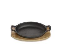 ECHTWERK Bol en fonte, plat à gratin avec planche de service, poêle à barbecue, déjà cuit, convient pour le four, le barbecue, le barbecue et l'induction, idéal pour la cuisine et le service