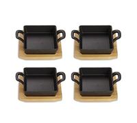 ECHTWERK Bol en fonte, poêles de service, plat de service carré avec planche de service, petite poêle à frire pour barbecue, déjà cuite, allant au four et au barbecue, idéale pour le service, 4 pcs.