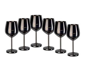 ECHTWERK calices à vin incassables en acier inoxydable, set de verres à vin, verres de camping, verres à cocktail, robustes, incassables, Black Edition, 6pcs, 21x 7,3cm, 0,5L
