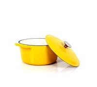 ECHTWERK Casserole en fonte avec revêtement émaillé, marmite en fonte, rôtissoire avec couvercle, poêle à pain ronde, convient aux fours, grills, barbecues et induction, jaune, 3,5 L
