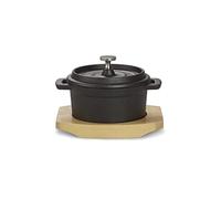 ECHTWERK Casserole en fonte, Mini-cocotte avec planche de service, Petite cocotte, Déjà cuite, Convient pour les fours, grills, BBQ et induction, Idéal pour cuire et servir, 250 ml