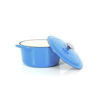 ECHTWERK Cocotte en fonte émaillée, cocotte en fonte, rôtissoire avec couvercle, moule à pain rond, pour fours, grills, barbecues et induction, bleu clair, 3,5 L