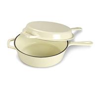 ECHTWERK Cocotte et poêle à griller 2-en-1 Set, Cocotte en fonte avec couvercle, Casserole en fonte avec revêtement émaillé, Pour four, gril, BBQ et induction, Crème, 2,5 L, Ø 25,2 cm