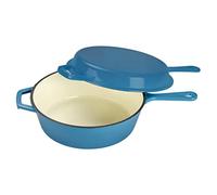ECHTWERK Cocotte et poêle à griller 2-en-1 Set, Cocotte en fonte avec couvercle, Casserole en fonte avec revêtement émaillé, Convient pour four, gril, BBQ et induction, Bleu clair, 2,5 L, Ø 25,2 cm