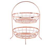 ECHTWERK Corbeille à Fruits et légumes à 2 étages, Corbeille en Fer décorative, Rangement pour Fruits et légumes, édition Argent, édition cuivre, Bois, 37 x 21,5 x 17,2 cm