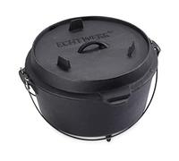 ECHTWERK Dutch Oven BBQ Casserole env. 8 L, Déjà cuite - preseasoned, Couvercle avec anse en acier inoxydable utilisable comme poêle, Marmite à griller pour l'extérieur, Big-Edition, Fonte