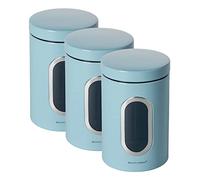 ECHTWERK Elégant set de 3 boîtes - bleu clair, Récipient de stockage, pour la conservation de farine/sucre/thé, boîte métallique avec couvercle hermétique et grande fenêtre de visualisation
