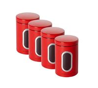 ECHTWERK Elégant set de 4 boîtes - rouge, Récipient de stockage, pour la conservation de farine/sucre/thé, boîte métallique avec couvercle hermétique et grande fenêtre de visualisation