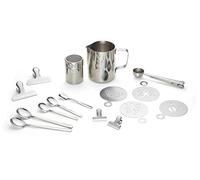 ECHTWERK Ensemble d'Accessoires à Café, 23 Pièces - 600 ml, 4 Expresso, 4 Cappuccino, 4 Lattes, Pinces, Pochoirs, Cuillères - Style Barista Argent