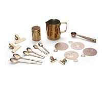 ECHTWERK Ensemble d'Accessoires à Café, 23 Pièces, 600 ml - 4 Expresso, 4 Cappuccino, 4 Lattes, Pinces, Pochoirs, Cuillères - Style Barista Cuivre