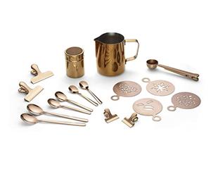 ECHTWERK Ensemble d'Accessoires à Café, 23 Pièces, 600 ml - 4 Expresso, 4 Cappuccino, 4 Lattes, Pinces, Pochoirs, Cuillères - Style Barista Cuivre