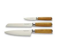 ECHTWERK Ensemble de couteaux damassés 3 pièces, couteau de cuisine/couteau de chef, couteau à pain à lame crantée, couteau à éplucher/couteau à légumes, manche ergonomique en bois de Pakka