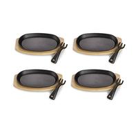 ECHTWERK Lot de 4 poêles de service en fonte, avec plateau de service, poignée amovible, déjà cuite, pour four, barbecue, barbecue et induction, Ø 24 x 14 cm, 4 pièces