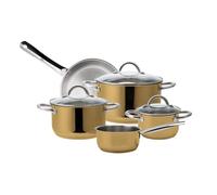 ECHTWERK Lot de 8 casseroles en acier inoxydable de qualité supérieure - Avec couvercle en verre - 3 casseroles et casseroles - Pour tous types de feux - Édition dorée
