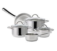 ECHTWERK Lot de 8 casseroles en acier inoxydable de qualité supérieure - Avec couvercle en verre - 3 casseroles et casseroles - Pour tous types de feux - Édition argent