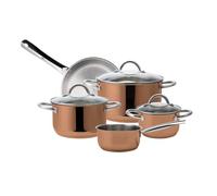 ECHTWERK Lot de 8 casseroles en acier inoxydable de qualité supérieure - Avec couvercle en verre - 3 casseroles et casseroles - Pour tous types de feux - Édition cuivre